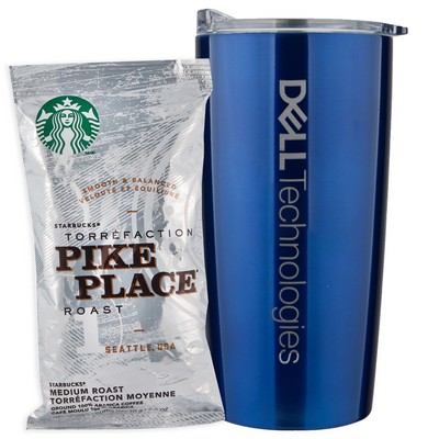 Promo Revolution - 20 Oz. Vacuum Sealed Straight Tumbler Gift Set w/Starbucks Pike Place Coffee