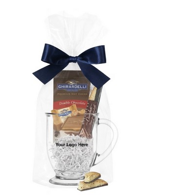Glass Mug with Cocoa, Chocolate and Cookie